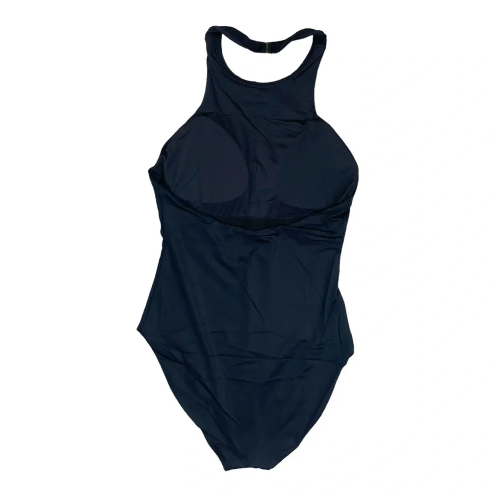 Andie The Luzon One Piece Swimsuit Large Black Halter Full Bottom Low Leg AO209